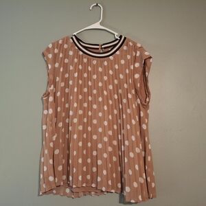Polka Dot Sleeveless Top - Tan and White